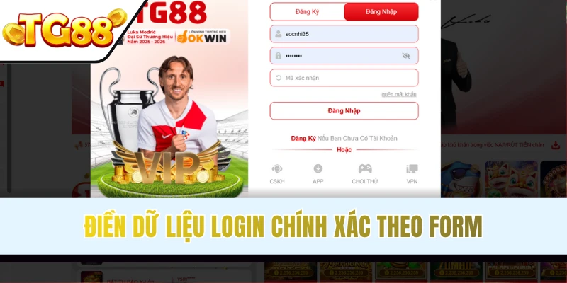 Điền dữ liệu vào biểu mẫu đăng nhập tài khoản